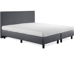 Boxspring Vendita vlak 130x200 cm Luxe Pocketvering Stof antraciet Gratis 2x Hoofdkussens