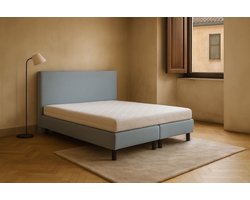 Boxspring Vendita vlak 130x200 cm Luxe Pocketvering Stof lichtblauw Gratis 2x Hoofdkussens
