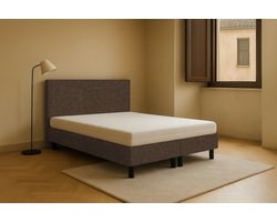 Boxspring Vendita vlak 130x210 cm Luxe Pocketvering Stof bruin Gratis 2x Hoofdkussens