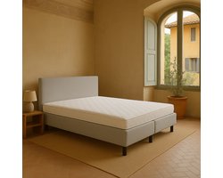 Boxspring Vendita vlak 140x200 cm Luxe Pocketvering Stof grijs Gratis 2x Hoofdkussens