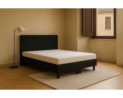 Boxspring Vendita vlak 140x220 cm Luxe Pocketvering Stof zwart Gratis 2x Hoofdkussens