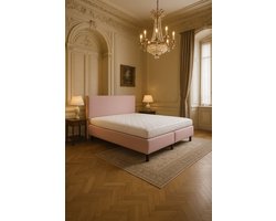 Boxspring Vendita vlak 160x200 cm Luxe Pocketvering Stof roze Gratis 2x Hoofdkussens