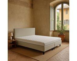 Boxspring Vendita vlak 180x200 cm Luxe Pocketvering Stof beige Gratis 2x Hoofdkussens
