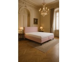 Boxspring Vendita vlak 90x190 cm Luxe Pocketvering Stof roze Gratis 2x Hoofdkussens