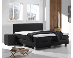 Boxspring Victory - 180x200 cm - Bonellvering - Chicago Zwart - Vierkant Grijze Poten - Inclusief Topmatras - 2-Persoons