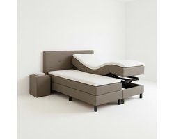 Boxspring VitaLift – Hoog-Laag Bed 2-Persoons Elektrisch Verstelbaar 140x200 cm – Verzorgingsbed / Seniorenbed – Taupe lederlook