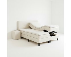 Boxspring VitaLift – Hoog-Laag Bed 2-Persoons Elektrisch Verstelbaar 180x200 cm – Verzorgingsbed / Seniorenbed – Wit lederlook