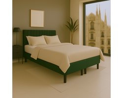 Boxspring vlak Milano 120x200 cm Luxe Pocketvering Stof donkergroen Gratis 2x Hoofdkussens