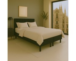 Boxspring vlak Milano 160x210 cm Luxe Pocketvering Stof zwart Gratis 2x Hoofdkussens
