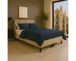 Boxspring vlak Milano 200x210 cm Luxe Pocketvering Stof beige Gratis 2x Hoofdkussens