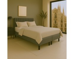 Boxspring vlak Milano 200x220 cm Luxe Pocketvering Stof grijs Gratis 2x Hoofdkussens