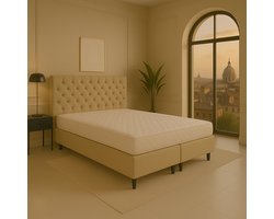 Boxspring vlak Roma 180x220 cm Luxe Pocketvering Stof beige Gratis 2x Hoofdkussens