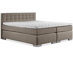 Boxspring Zen - 160x220 - Incl. Geknoopt hoofdbord - Taupe lederlook