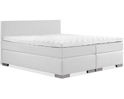 Boxspring Zen - 160x220 - Incl. Glad hoofdbord - Wit lederlook