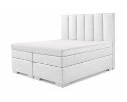 Boxspring Zen - 180x200 - Incl. 6 balken verticaal hoofdbord - Wit lederlook