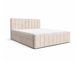 Boxspringbed 01 BIS – Stijlvol & Comfortabel – Met Bonellvering, Topmatras en Opbergruimte – 180x200 Beige (Manila 02)
