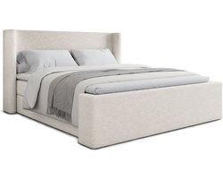 Boxspringbed 09 – Wit (Anthology 1) – 180x200 cm – Inclusief Topmatras – Met Opbergruimte – Belastbaar tot 300 kg – Stijlvol Bouclé Hoofdbord