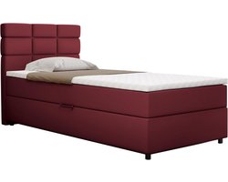 Boxspringbed 100x200 met bedkast en topper - gestoffeerd bed in rood