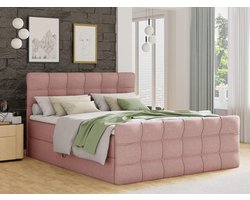 Boxspringbed 140x200 met opbergruimte, matras & topper – Luxe tweepersoonsbed met 2 bedladen en voeteneinde – Roze (Inari 52) – Aurora Lux – Pauwhome