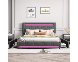 Boxspringbed 160x200 cm met 4 Lades, LED Verlichting en USB Opladen