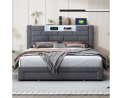 Boxspringbed 160x200 cm Tweepersoonsbed met Opbergruimte en Lades in Grijs Fluweel