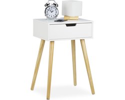 Boxspringbed 60 x 40 x 30 cm - Natuurlijk Scandinavisch design - Wit houten nachtkastje met lade
