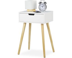 Boxspringbed 60 x 40 x 30 cm - Natuurlijk Scandinavisch design - Wit houten nachtkastje met lade