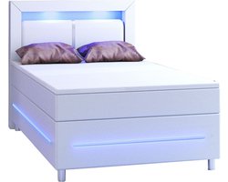 Boxspringbed / Boxspring Norfolk - 120 x 200 cm - Wit - LED - Incl. Matras & Topper