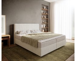 Boxspringbed Dream-Well Bouclé Crème-Wit 180x200 cm met Matras en Topper