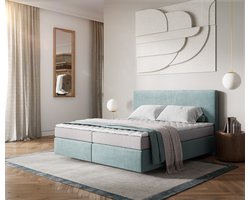 Boxspringbed Dream-Well Cord Pastelblauw 180x200 cm met Matras en Topper