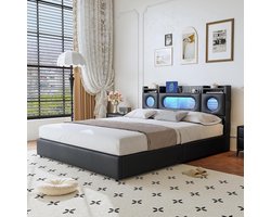 Boxspringbed - Tweepersoonsbed Gestoffeerd - Slaapkamer Opruimen - Geïntegreerde Opbergruimte - 160x200 cm - Zwart