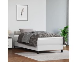 Boxspringbed, wit, 90 x 200 cm, kunstleer, familiebed, logeerkamer, bedframe voor slaapkamer, hotel, logeerkamer