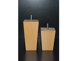 Boxspringpoten model Taurus, set 6 stuks, hout, M8 schroefdraad - 14cm -  beuken