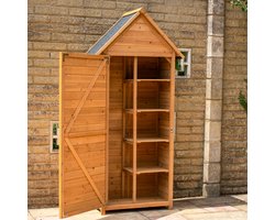 BPS Deluxe Houten Gereedschapstoren – 178 x 82 x 45 cm – Outdoor Gereedschapsopslag – 4 Verwijderbare Planken – Weerbestendig Asphalt Dak – Verticale Gereedschapsorganizer