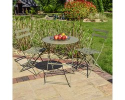 BPS Deluxe Tuin Bistroset - Olijfgroen - Ronde tafel - Poedergecoat staal - Eenvoudig op te bergen