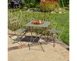 BPS Deluxe Tuin Bistroset - Olijfgroen - Vierkante tafel - Poedergecoat staal - Eenvoudig op te bergen