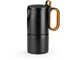 BRA Efficient | Italiaans koffiezetapparaat, 4 kopjes, 18/10 roestvrij staal, volledige inductiebodem geschikt voor alle soorten keukens, bakelieten handvat met softtouch, oranje en zwarte kleur