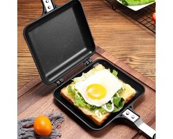 Braadpan - Dubbelzijdige Braadpan - Dubbelzijdige Tortillapan - Sandwichmaker - Pan met Handvat - Antiaanbaklaag - Grill - Snackpan - Grillpan voor Het Ontbijt