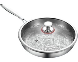Braadpan met Deksel - Kookpan Koekenpan - Gelijkmatig Koken - Antiaanbaklaag - 24 cm - Mat Metaal