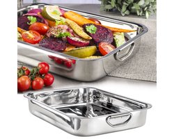 Braadslede - Inhoud: 4.2 Liter - Edelstaal - Ovenschaal - Braadpan - Braadslee Voor Ovengerechten - Afm 37 x 28 x 8 Cm - Zilver
