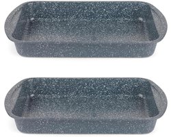 Braadslede Set - Ovenschaal Bakplaat - Oven Gebruiken - Antiaanbaklaag - 38 cm - Blauw Marmer