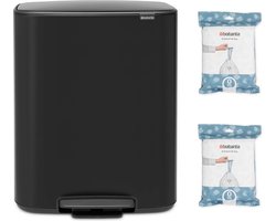 Brabantia Bo Prullenbak - 2 x 30 liter - met 80 Vuilniszakken - Afvalscheiding - Matt Black