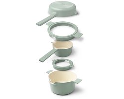 Brabantia Compact Stapelbare 5-delige Pannenset Camping - Kookpannenset 5-delig - PFAS-vrij - Geschikt voor inductie - Groen