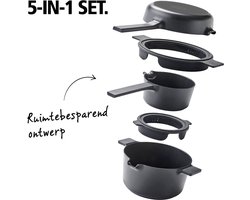 Brabantia Compact Stapelbare 5-delige Pannenset Camping - Kookpannenset 5-delig - PFAS-vrij - Geschikt voor inductie - Zwart