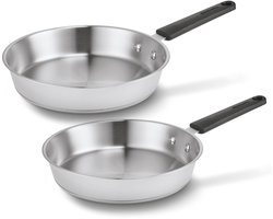 Brabantia Enjoyment Koekenpannenset Ø 24cm / Ø 28cm – 90% gerecycled -Trendy Design– Hoogwaardig Roestvrij Staal - 100% PFAS vrij – Zeer goede warmteverdeling - Hitte bestendige greep - Geschikt voor Inductie- Zilver