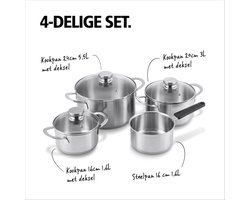 Brabantia Enjoyment Kookpannenset - 4 delig - met glazen deksels