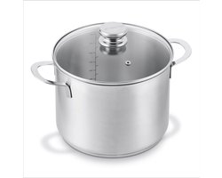 Brabantia Enjoyment Soeppan /Kookpot - Ø 24 cm- + Glazen deksel - 7,5 Liter - Trendy -Hoge kwaliteit RVS – 100% PFAS Vrij - - Inductie geschikt - Zilver