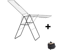 Brabantia HangOn Droogrek 25m - Inklapbaar Wasrek - met Wasknijpertasje - Matt Black
