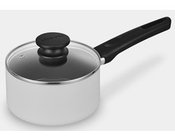 Brabantia INDU+ Steelpan met Deksel -Ø 16 cm - Sauspan - Keramische Antiaanbaklaag - Glazen deksel - Geschikt voor Inductie - 100% PFAS Vrij - Vaatwasserbestendig - Zwart