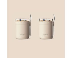 Brabantia Lunchpot 500 ml 2 Stuks – Thermos Voedselbeker – Isolerend – Lekvrij – Met Lepel en Topping Compartiment – 6u Warm / 15u Koud